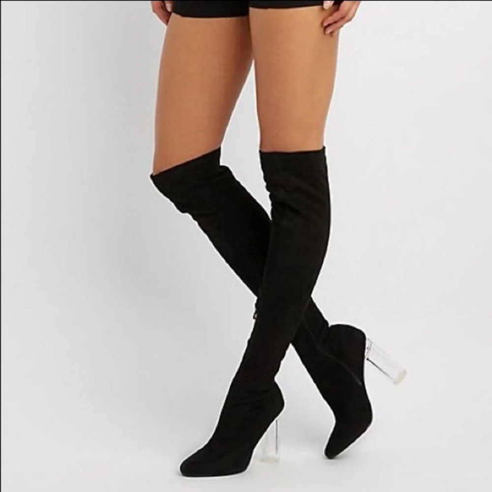Clear heel over the knee boots